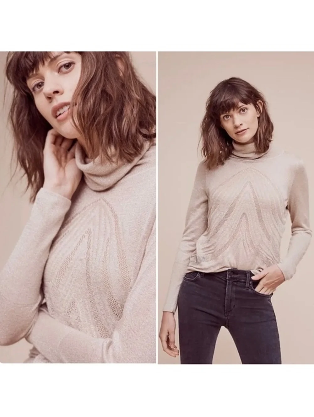 Anthropologie Angel of the North Savine beige turtleneck sweater